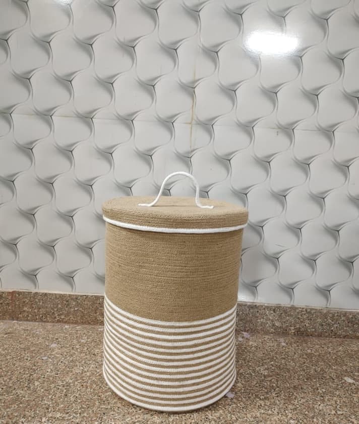 Classic Stripe Laundry Basket with Lid